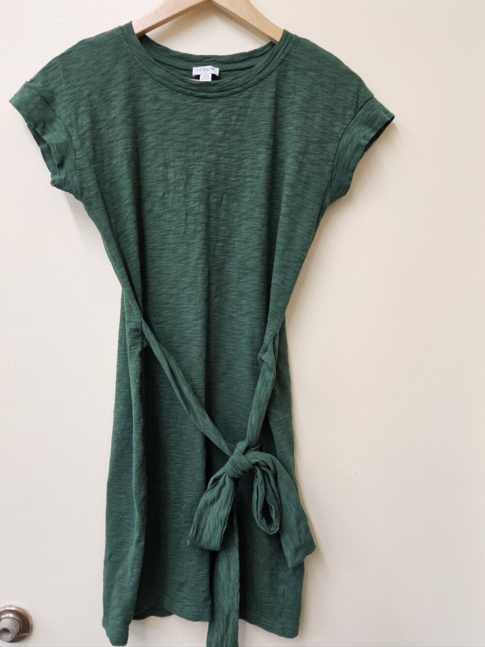 J. Crew Deep Green Tie-Waist Cotton Dress
